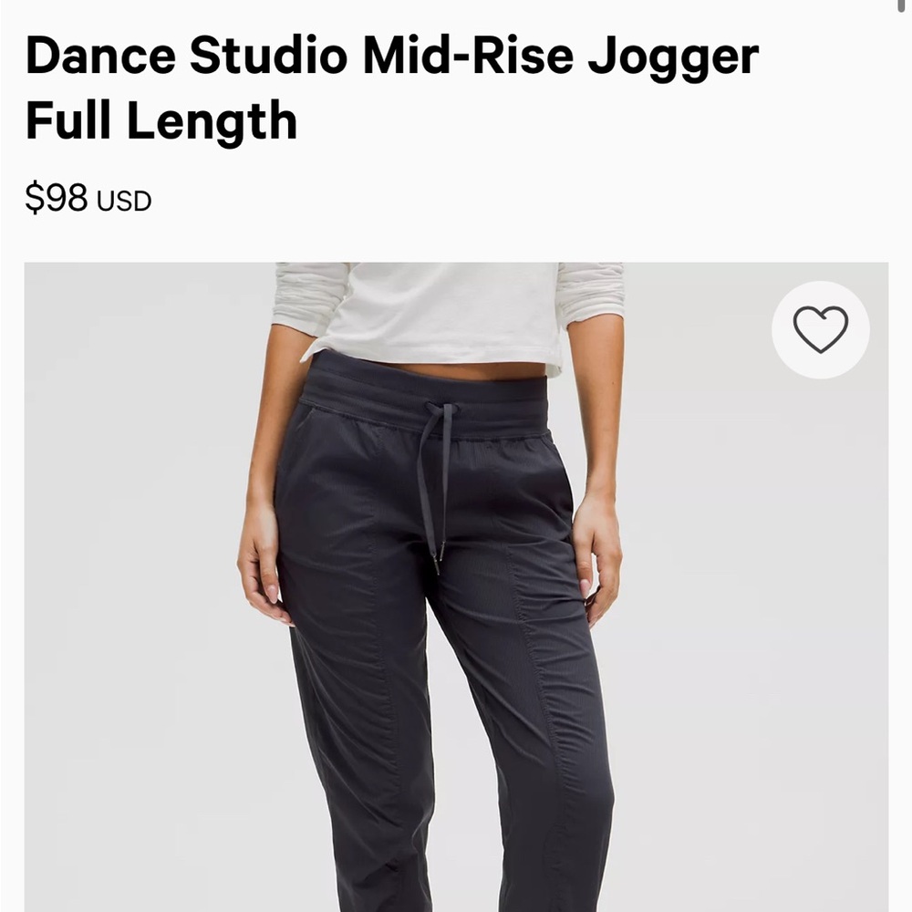 Lululemon Dance Studio Mid-Rise Jogger – Full Length, Black (Size 4)